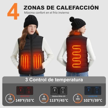 Chaleco Calefactable Mujer, Chaqueta Calefactable Mujer con Batería de 10000 mAh, Chaleco Termico Eléctrico Ligero con 4 Zonas