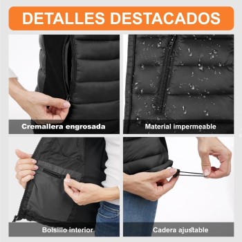 Chaleco Calefactable Mujer, Chaqueta Calefactable Mujer con Batería de 10000 mAh, Chaleco Termico Eléctrico Ligero con 4 Zonas