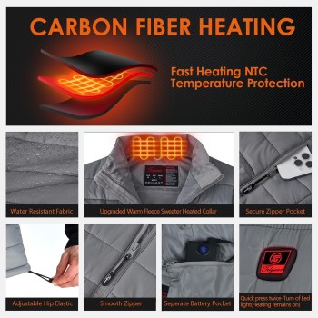 Telguua Chaleco Calefactable con Banco de Energía 12000mAh 5V, Chaleco Calefactor Hombre, Chalecos Térmico Recargable, Con 4