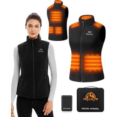 Chaleco Calefactable de Forro Polar para Mujer con Batería 7.4V 12000mAh, 8 Zonas de Calefacción, Chaleco Calefactable con 3