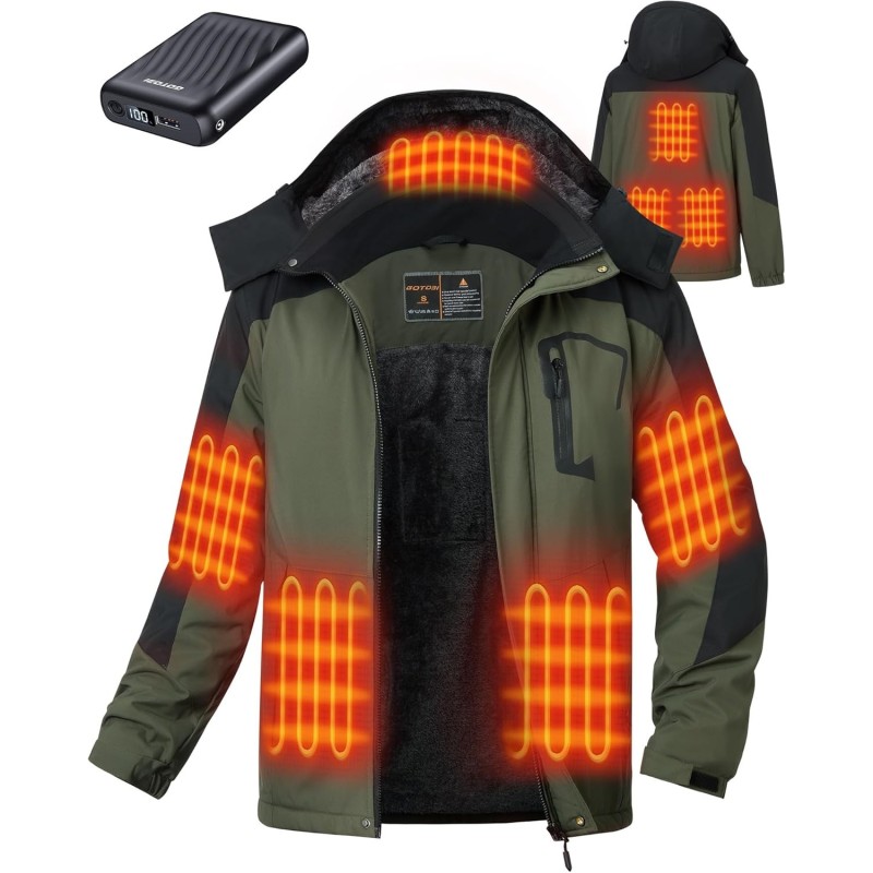Chaqueta Calefactable Hombre Con Batería Externa De 12V 18400 Mah, 8 Zonas De Calentamiento, 3 Niveles De Temperatura, Parka De