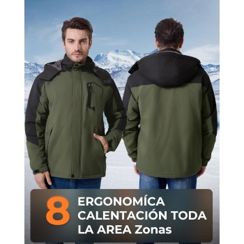 Chaqueta Calefactable Hombre Con Batería Externa De 12V 18400 Mah, 8 Zonas De Calentamiento, 3 Niveles De Temperatura, Parka De
