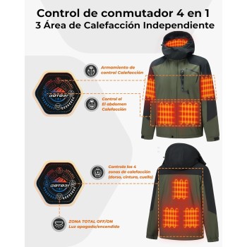 Chaqueta Calefactable Hombre Con Batería Externa De 12V 18400 Mah, 8 Zonas De Calentamiento, 3 Niveles De Temperatura, Parka De