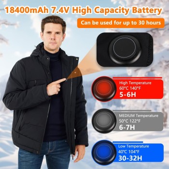 Chaqueta Calefactable Adecuado Para Hombres y Mujeres Con Batería de 18400 mAh Capucha Impermeables Elección Ideal Para