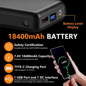 Chaqueta Calefactable Adecuado Para Hombres y Mujeres Con Batería de 18400 mAh Capucha Impermeables Elección Ideal Para