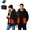 Chaqueta Calefactable Capucha con Batería para Hombre y Mujer, 4 Zonas de Calefacción, 3 Niveles de Temperatura, Impermeable,