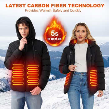 Chaqueta Calefactable Capucha con Batería para Hombre y Mujer, 4 Zonas de Calefacción, 3 Niveles de Temperatura, Impermeable,