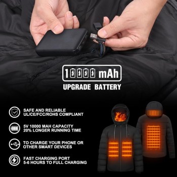 Chaqueta Calefactable Capucha con Batería para Hombre y Mujer, 4 Zonas de Calefacción, 3 Niveles de Temperatura, Impermeable,