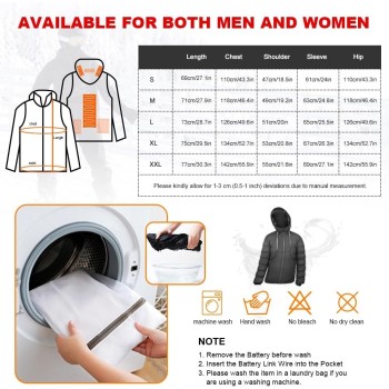 Chaqueta Calefactable Capucha con Batería para Hombre y Mujer, 4 Zonas de Calefacción, 3 Niveles de Temperatura, Impermeable,