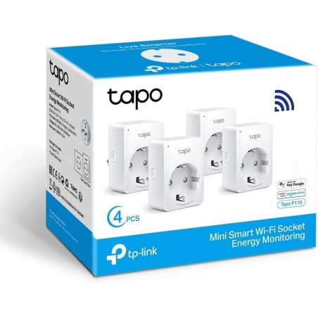 Tapo P110 (4 paquetes) – Mini enchufe inteligente Wi-Fi (con monitoreo de energía), programación encendido/apagado, ahorro de