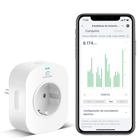 Enchufe Inteligente Alexa, Enchufe Wi-Fi Medidor Consumo, Tomada Inteligente Programable con Temporizador, Control Remoto por
