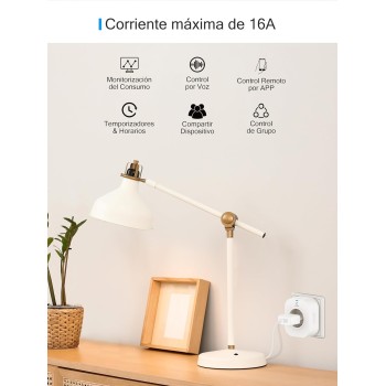 Enchufe Inteligente Alexa, Enchufe Wi-Fi Medidor Consumo, Tomada Inteligente Programable con Temporizador, Control Remoto por