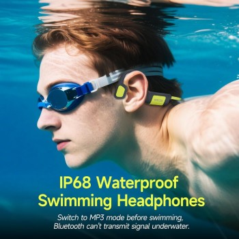 IFECCO Auriculares Natacion Bluetooth 5.4 - IP68 Resistente al Agua Auriculares Conduccion Osea Natacion,Cascos Abiertos con 32G