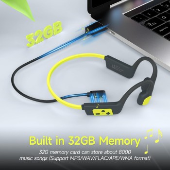 IFECCO Auriculares Natacion Bluetooth 5.4 - IP68 Resistente al Agua Auriculares Conduccion Osea Natacion,Cascos Abiertos con 32G