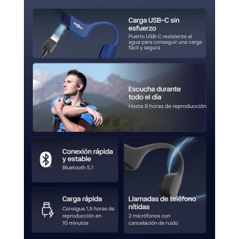 SHOKZ OpenRun Auriculares Conducción Ósea, Deportivos Inalámbricos Bluetooth con Micrófono Cancelación de Ruido, Open-Ear de