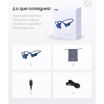 SHOKZ OpenRun Auriculares Conducción Ósea, Deportivos Inalámbricos Bluetooth con Micrófono Cancelación de Ruido, Open-Ear de