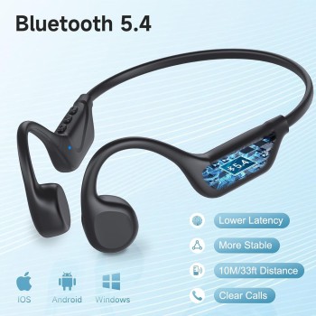 IFECCO Auriculares Conducción Osea Bluetooth 5.4 – Cascos Conduccion Osea Inalambricos con Micrófono,IPX5 Impermeables