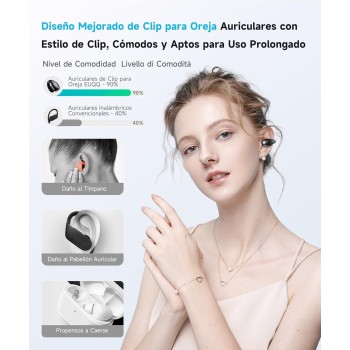 Auriculares Deportivos Bluetooth 5.3 - Diseño Ultra Open-Ear con Clip Inalámbricos Auriculares de Conducción Ósea con 6 HD