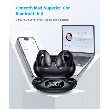 Auriculares Deportivos Bluetooth 5.3 - Diseño Ultra Open-Ear con Clip Inalámbricos Auriculares de Conducción Ósea con 6 HD