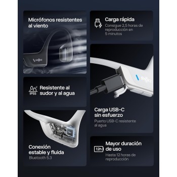 SHOKZ OpenRun Pro 2 Auriculares Deportivos de Conducción Ósea, Inalámbricos Bluetooth 5.3, Micrófonos con Cancelación de Ruido,