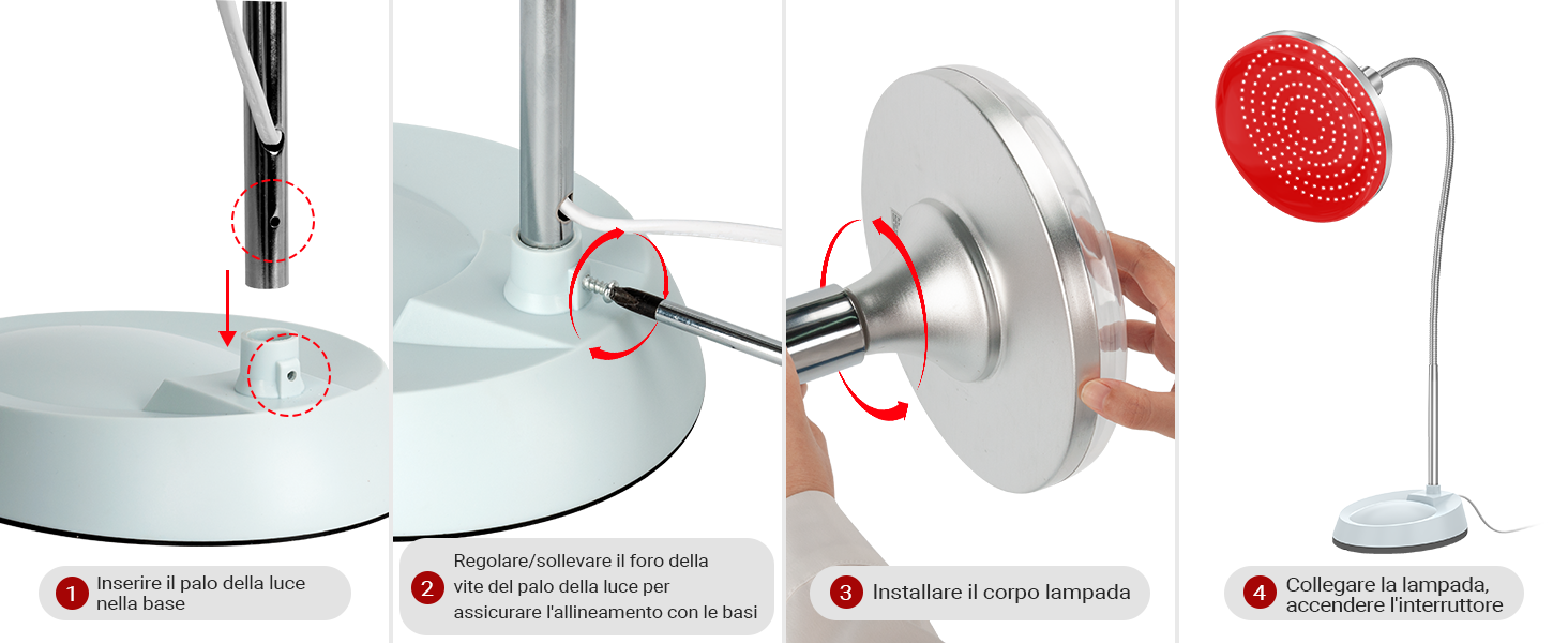 Lámpara Luz Roja 200 LED con soporte regulable en altura y ángulo