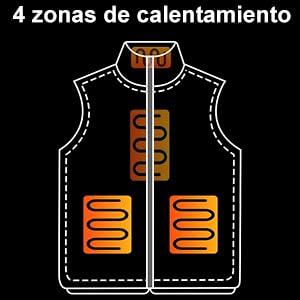 Zonas calefactables chaleco Loowoko cuello espalda abdomen