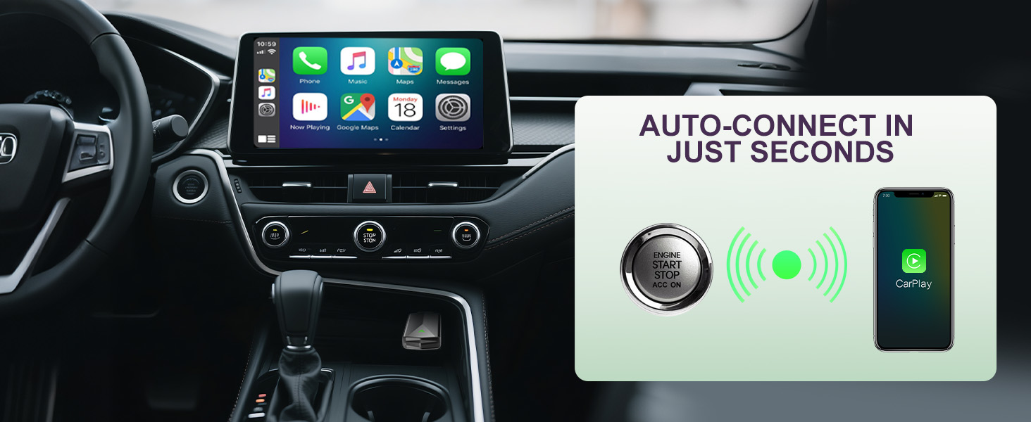 Conexión automática en segundos con adaptador CarPlay inalámbrico