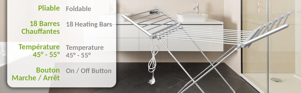 Tendedero eléctrico Fishtec 230W para baño y hogar