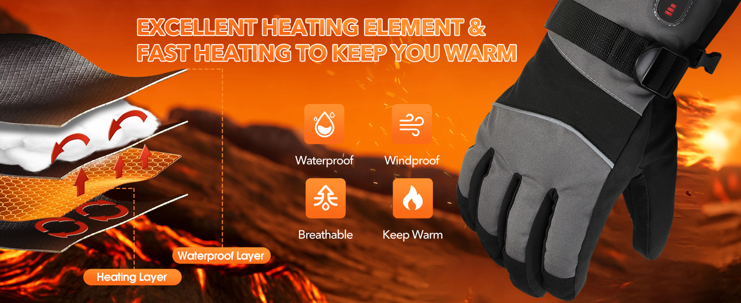 Guantes calefactores impermeables con batería recargable 5V 5000mAh