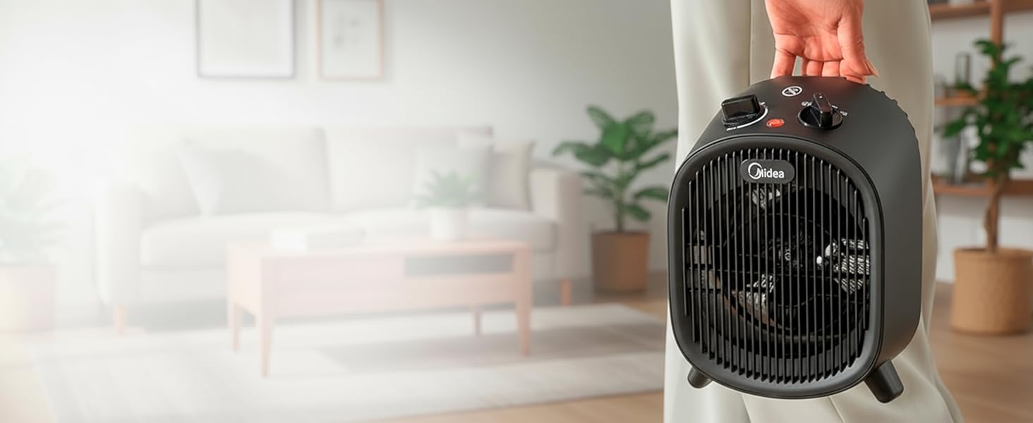 Calefactor MIDEA baño bajo consumo 2000W compacto y fácil de transportar con asa trasera