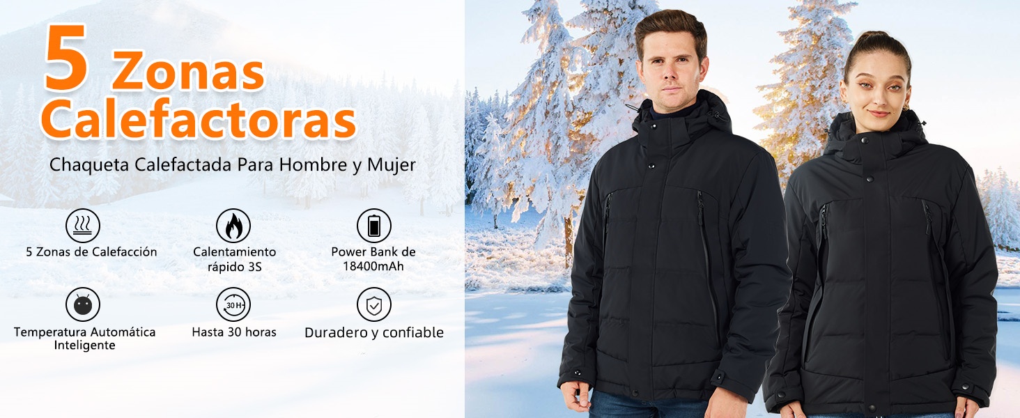 Chaqueta calefactable Mincoo con 5 zonas térmicas activas