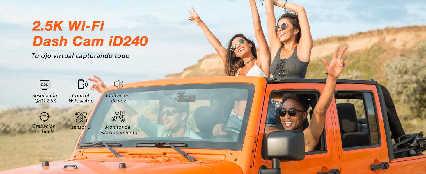 iZEEKER iD240 Dashcam WiFi 2.5K compacta instalada en coche