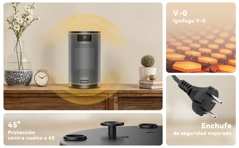 Sistema de protección antivuelco y materiales ignífugos del calefactor PALINTH