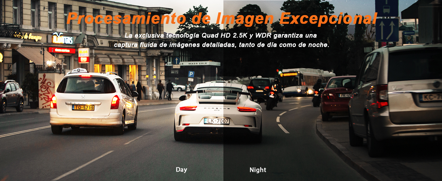 Comparativa de visión diurna y nocturna con WDR en iZEEKER 2.5K Dashcam