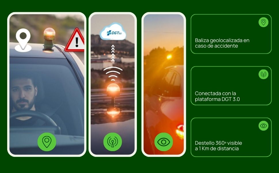 Aplicación DGT 3.0 conectada a baliza V16 LEDONE ECO: avisos de tráfico y geolocalización en tiempo real