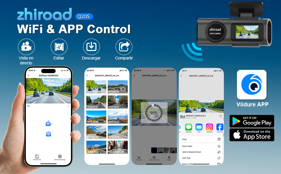 Conexión WiFi a app Viidure para ver y descargar vídeos