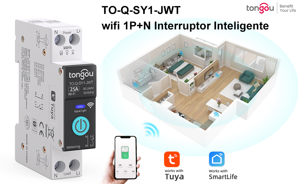Interruptor WiFi 16A con medidor de energía instalado en línea