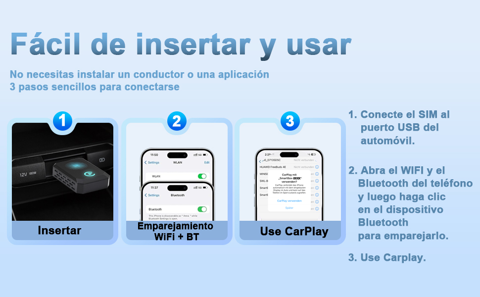 Guía paso a paso de conexión Letitwell CarPlay inalámbrico