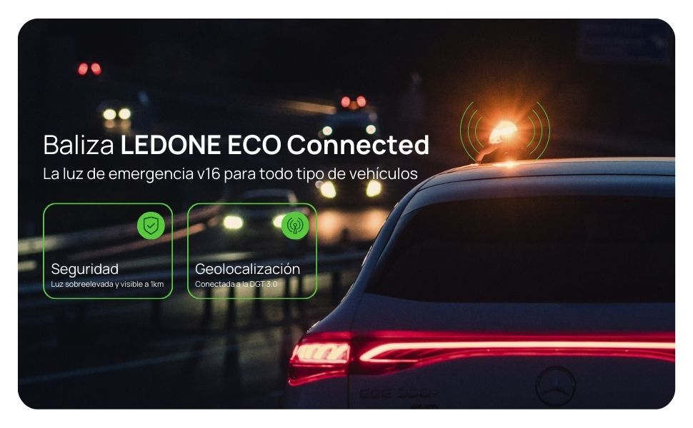 Baliza V16 LEDONE ECO Connected homologada DGT con geolocalización 3.0, luz emergencia coche 360º IP54
