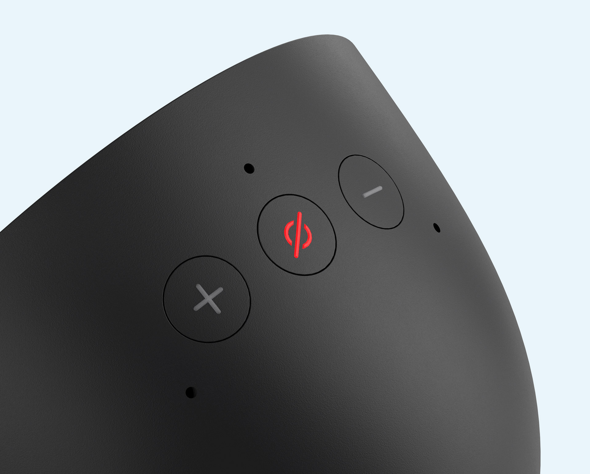 Controles superiores del Echo Spot con botones de volumen y micrófono