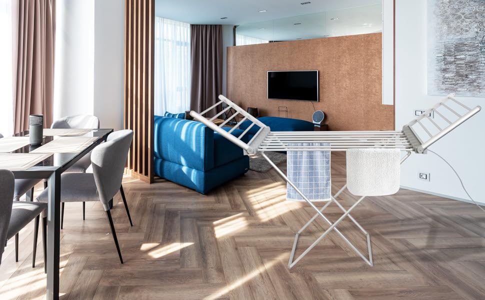 Tendedero Fishtec eléctrico de aluminio 18 barras vista salón