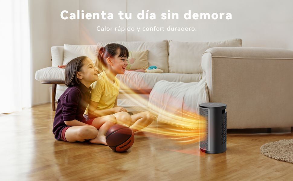Calefactor PALINTH portátil en uso calentando salón moderno