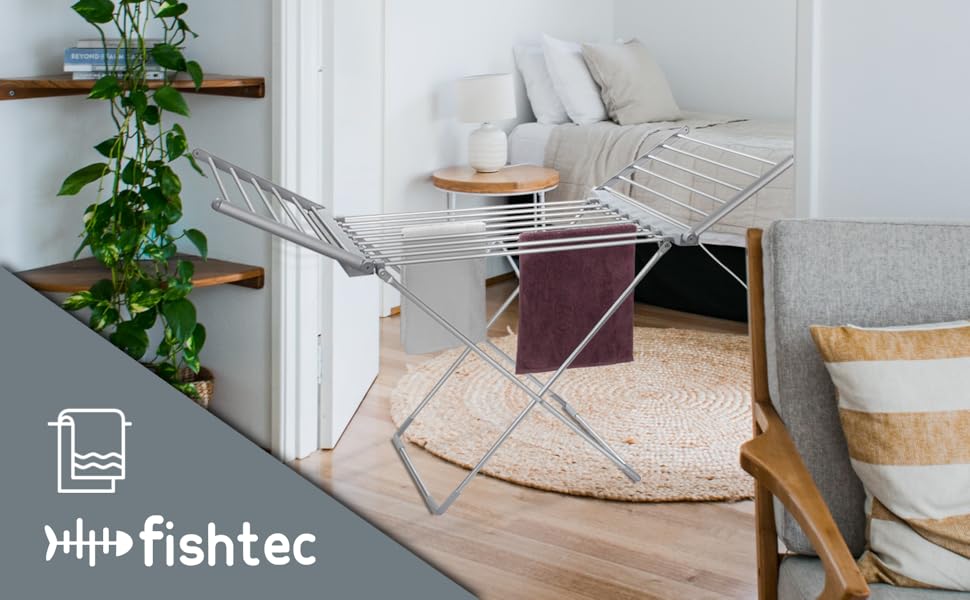 Tendedero Fishtec aluminio plegable en habitación moderna
