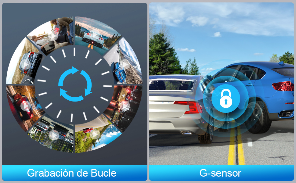 Dash cam con grabación en bucle y bloqueo de archivos mediante G-sensor