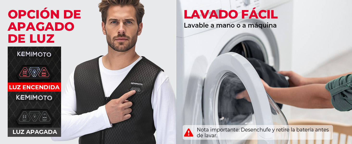 Control de temperatura del chaleco calefactable KEMIMOTO con botón LED