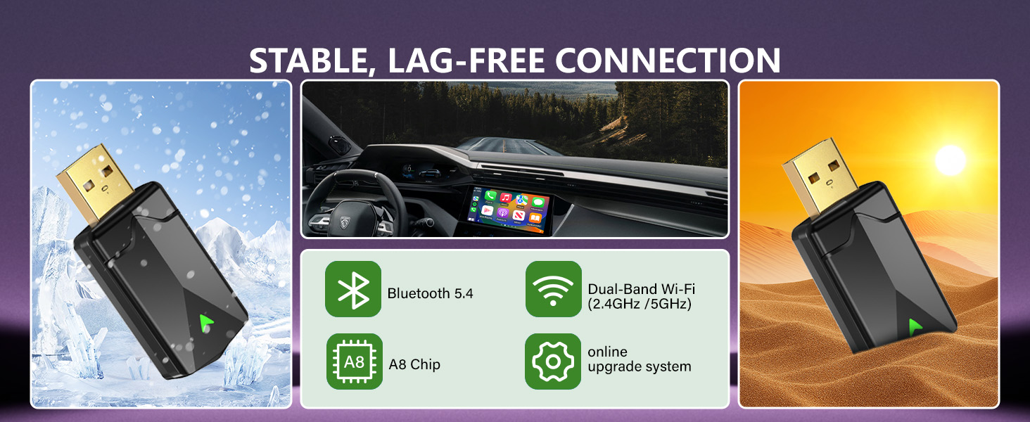 Adaptador inalámbrico mini dual CarPlay Android Auto con diseño compacto